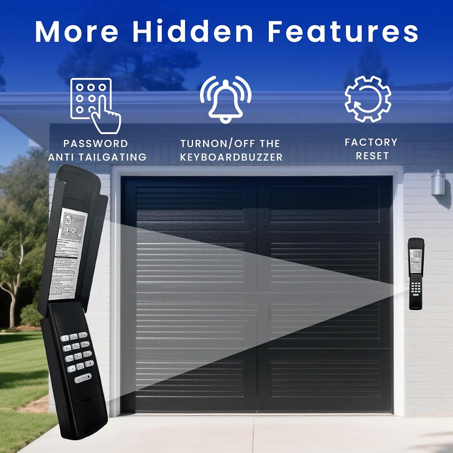 Garage Door Opener Keypad for LiftMaster Chamberlain and Craftsman Openers | 3-door control. Secure 4-digit PIN access. Rolling code tech. Weatherproof design. Quick, easy, DIY installation. 315/390MHz.
