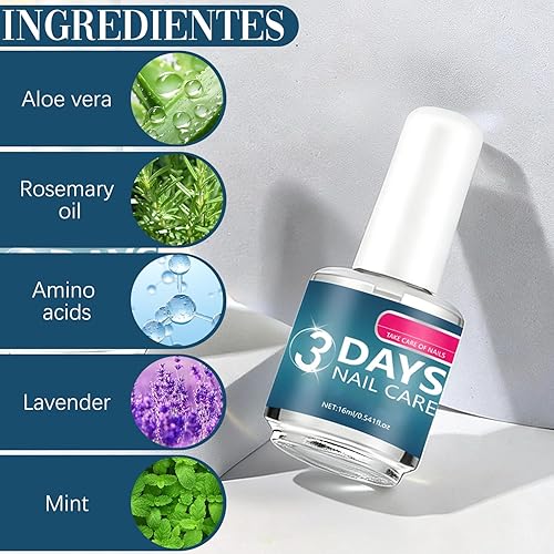 Miniatura 2 de 2pcs 3 días cuidado de uñas fortalecimiento e hidratación, para uñas secas, débiles y frágiles, 0.5 fl oz0.56oz