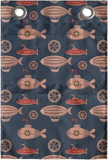 Ambesonne Marine Hanging Pocket Organizer, Image of Submarines and Zeppelins in Continuous Nostalgic Pattern Nautical, Printed Polyester Storage Bag with Pockets, 14" x 20", Salmon and Dark Blue