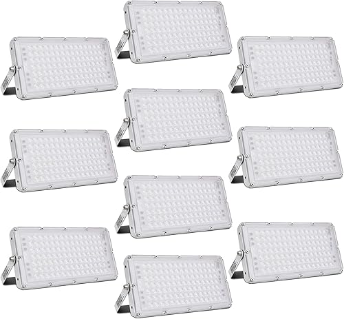 Sararoom 10 luces LED de inundación de 100 W para exteriores, IP65 impermeables, luces de seguridad LED, 9000 lm 6500 K, luz LED blanca fría para