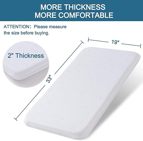 Miniatura 2 de Colchón para Moisés de Bebé, 33" x 19" x 2" Colchón de Espuma Viscoelástica de Gel de Doble Cara con Funda Suave Extraíble Transpirable Compatible