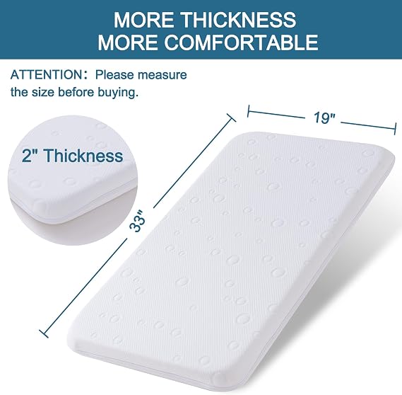 Baby Bassinet Mattress Pad, 33 x 19 x 2 Dual Sided Gel Memory Foam Mattress with Breathable Removable Soft Cover Fit for ANGELBLISS 3 in 1/BabyBond/Cowiewie/Jimglo Baby Bassinet