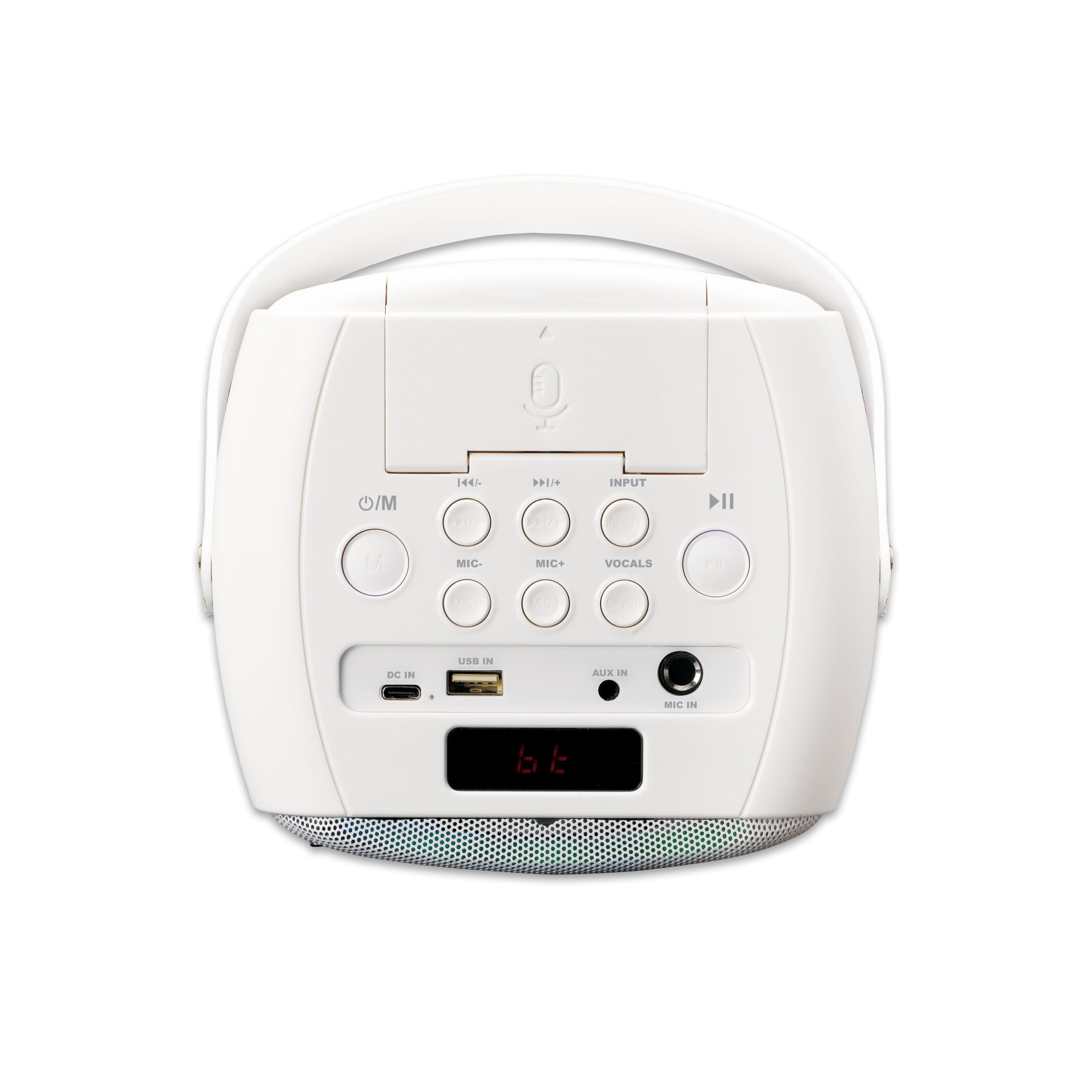 Lenco BTC-060 przenośna maszyna do karaoke, Bluetooth 5,2 – 20 W, RMS – 2 głośniki – mikrofon – pilot zdalnego sterowania – wbudowany akumulator – efekty świetlne – kolor biały