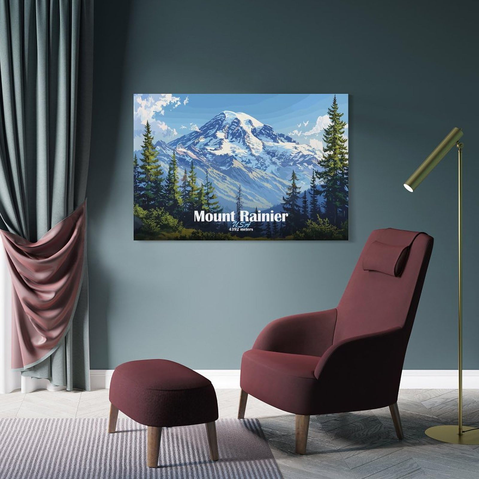 Junmoney Mount Rainier Landscape Decorative Wall Artwork 20x30inch(50x75cm), for Entrance Spaces, Stair Walls Or Halls, A Stylish Accent for Home Entrances