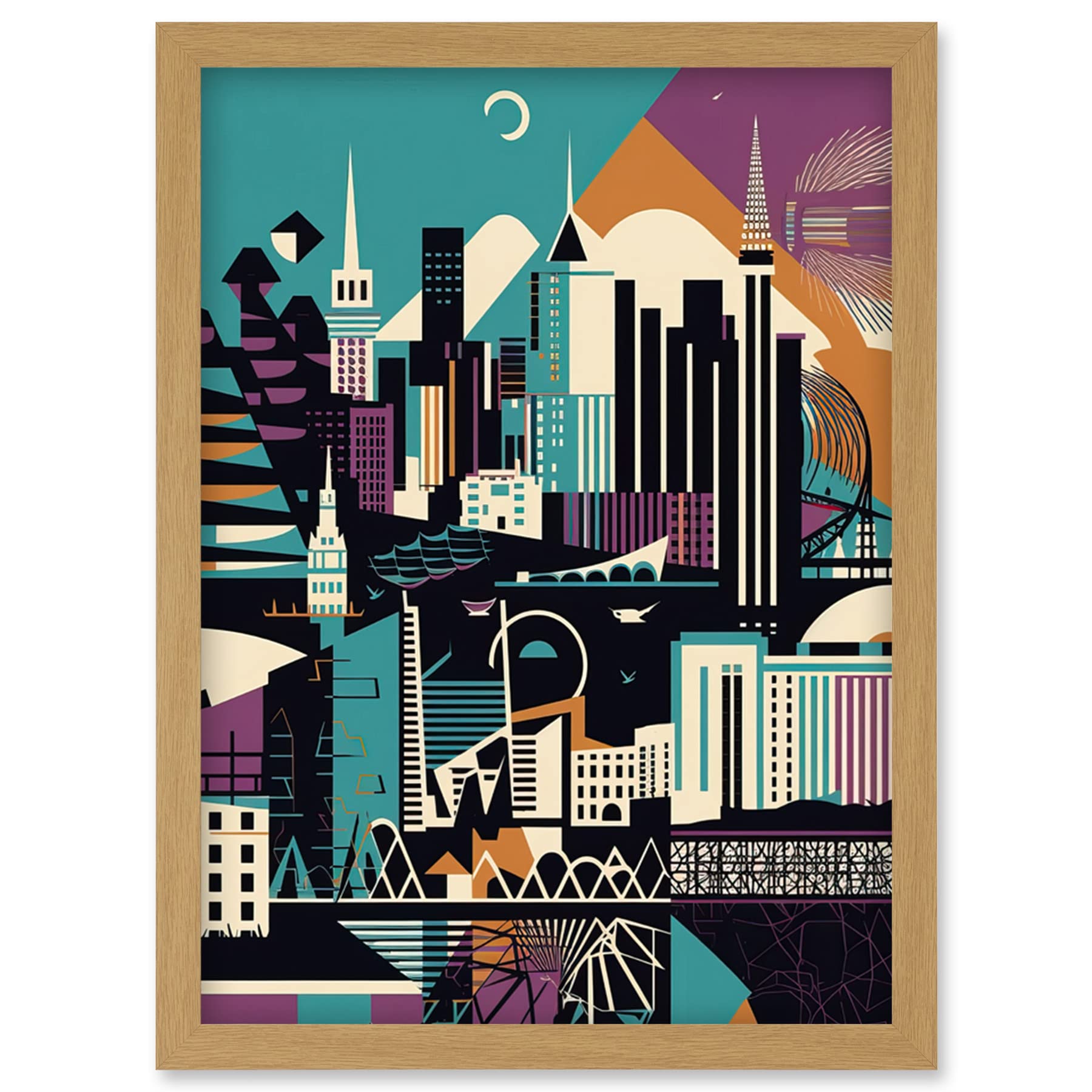 Artery8 Dundee City Modern Abstract Geometric Cityscape Artwork Framed Wall Art Print A4