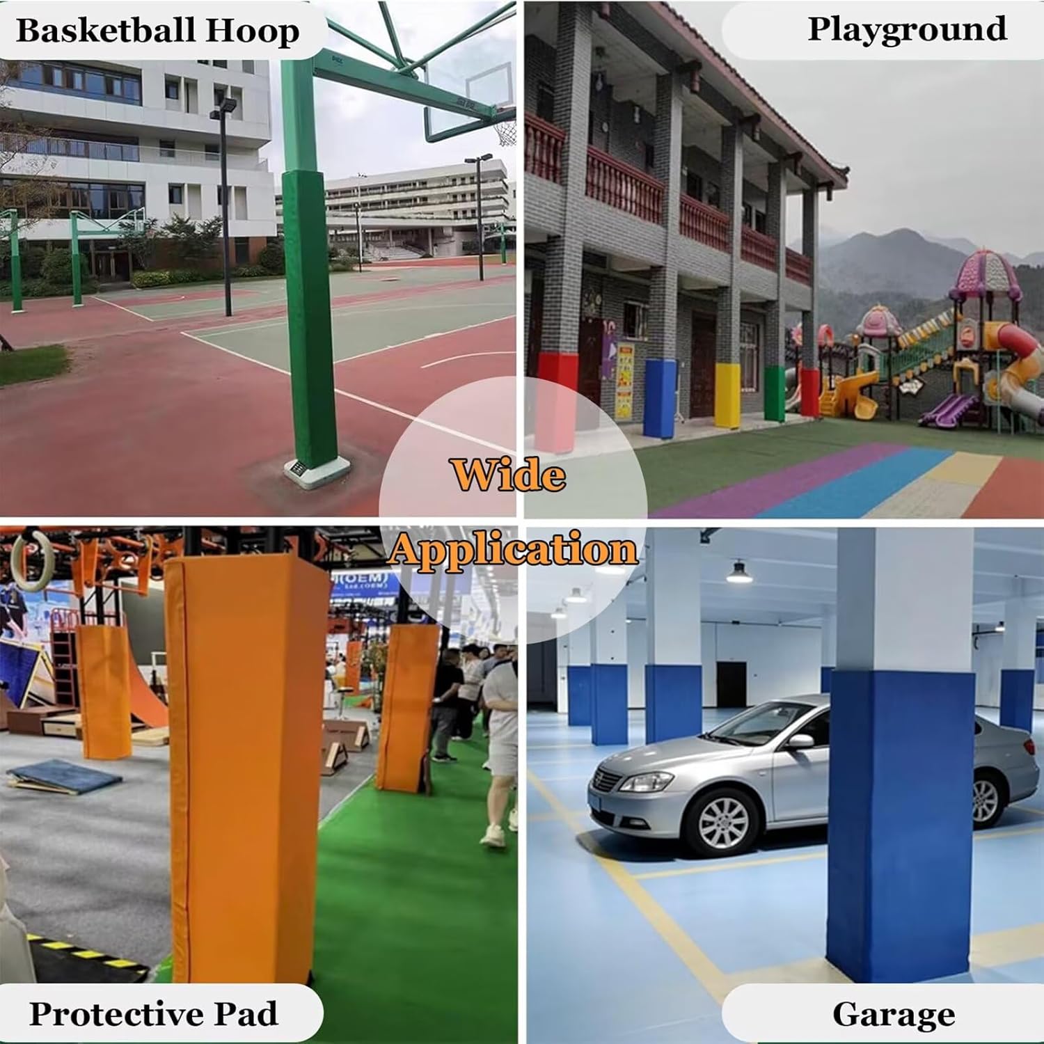 6ft Height Square Pole Padding Wrap, 2x2-13x13 Four Side Wrap Around Safety Pole Pad/Column Protection Mat 0.8" Thick for Basement Schools Baby Room, Detachable Resuable Pipe Cushion Cover