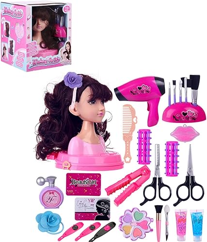 Topoo Muñeca de cabeza de peinado para niñas, juego de maquillaje de peinado con accesorios de peinado para niños tipo C disponible en Yaxa Colombia