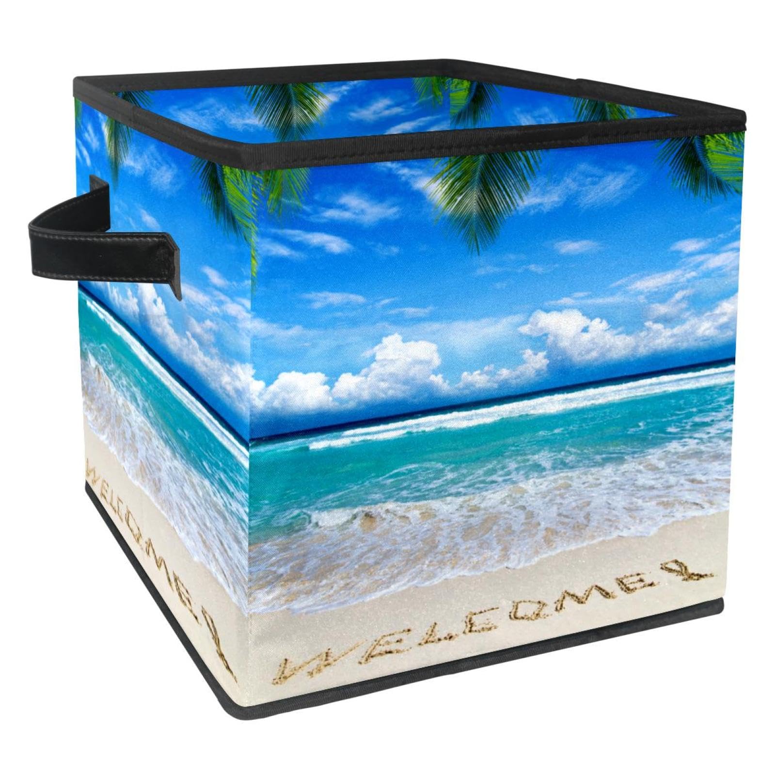 Boîte de rangement pliable cube en tissu avec poignées - Thème Plage