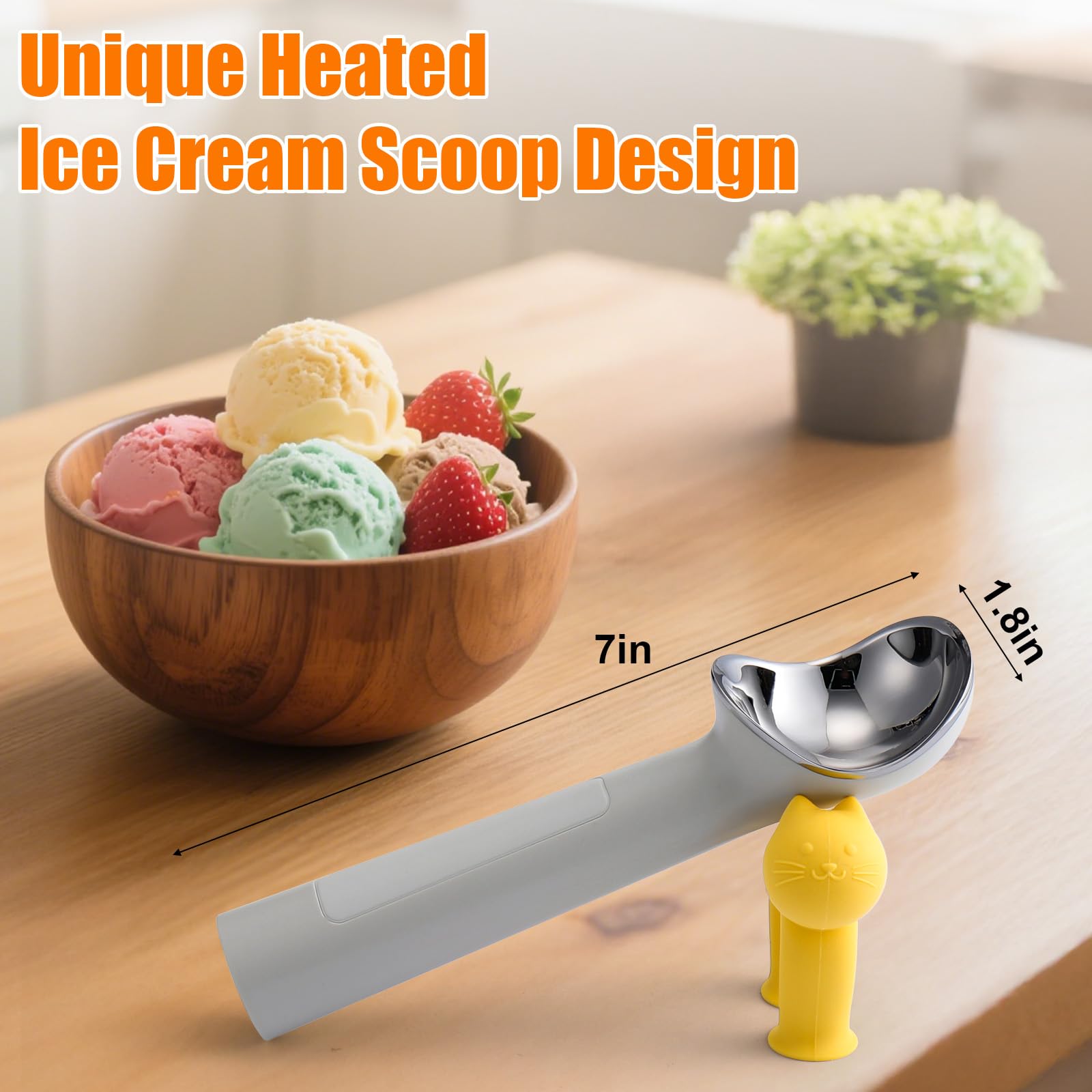 Cuillère à glace chauffante génération 2.0 – Chauffage rapide et légère rechargeable par USB pour crème glacée dure, chauffe jusqu'à 70 °C avec écran LED, étanchéité IP67, prise en main facile pour