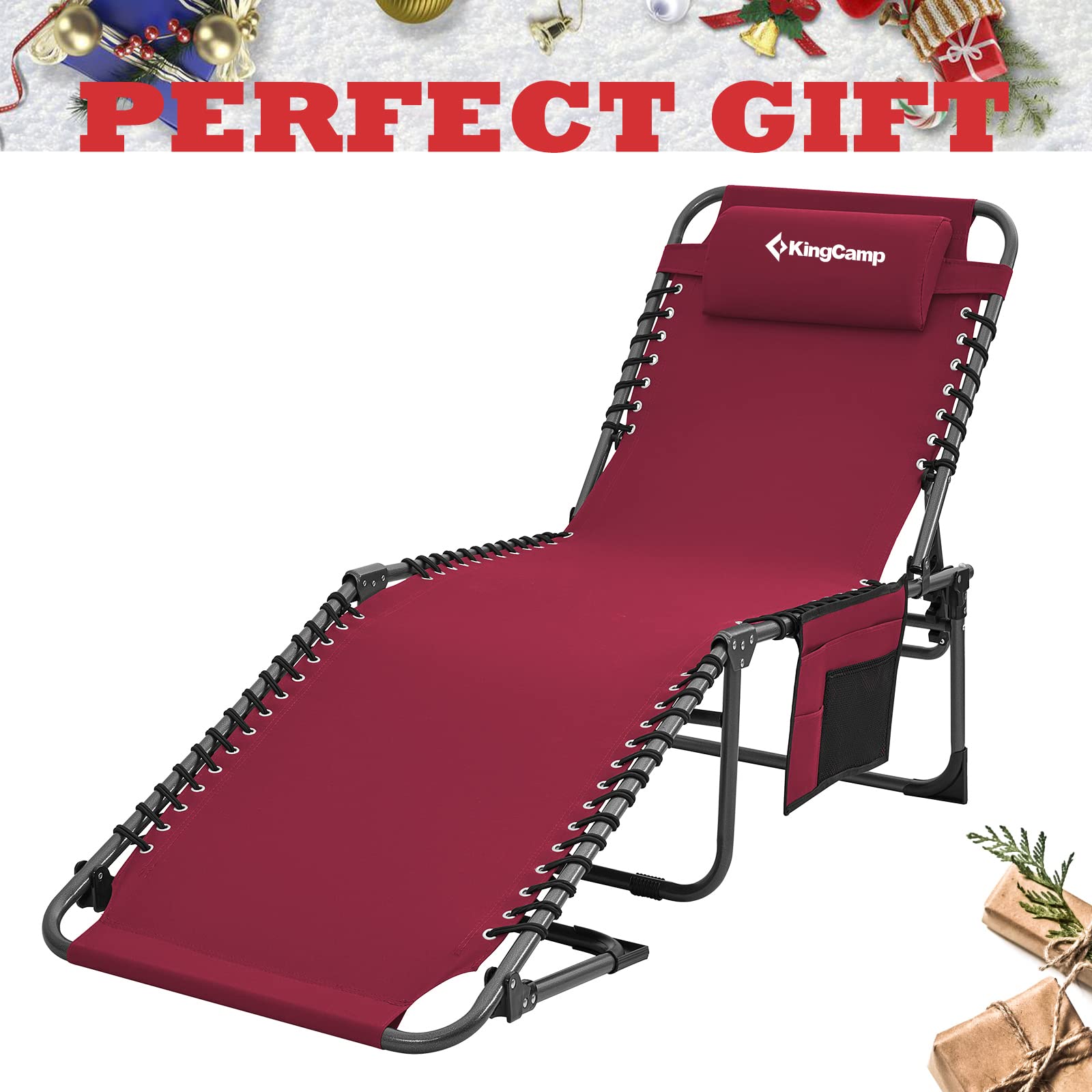 KingCamp 4Fold Folding Outdoor Chaise Lounge Chair for Beach