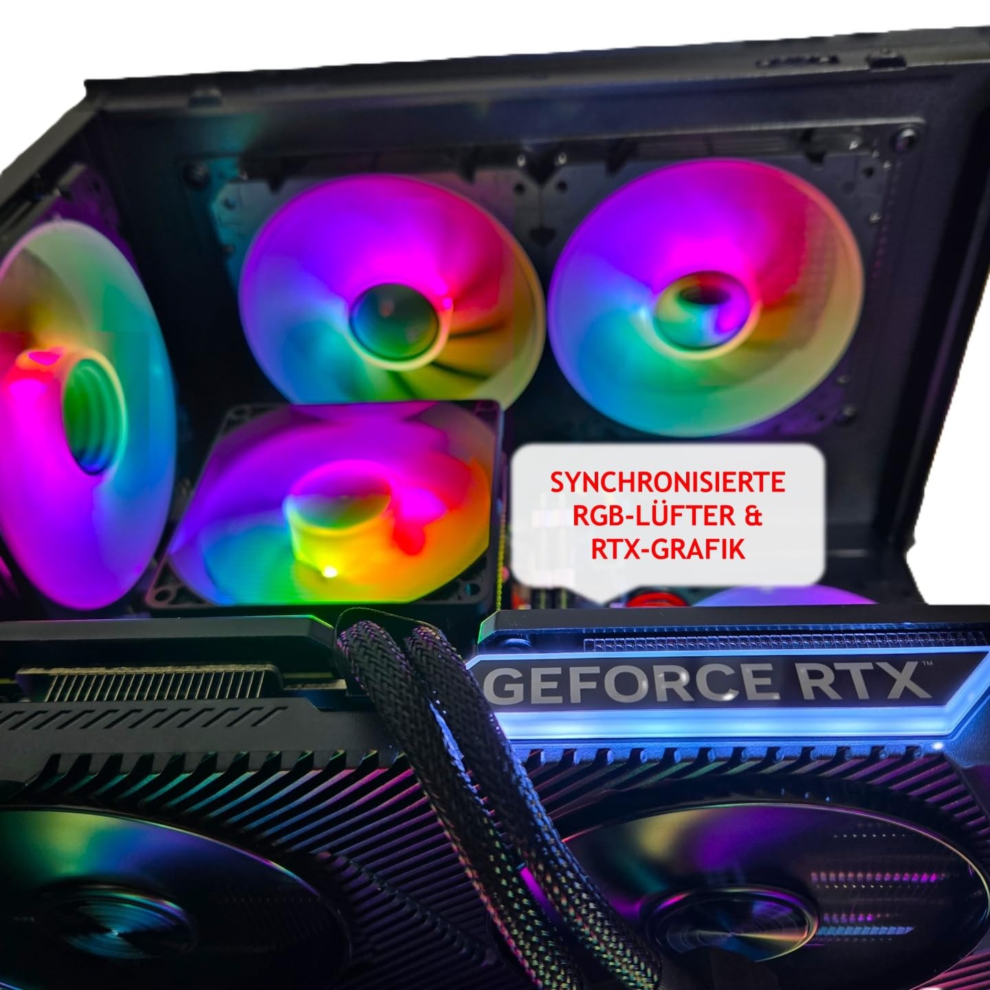 Gaming PC Phantom Black | NVIDIA RTX 5050 | 12 Core | RGB Lüfter mit Fernbedienung | Luftkühlung | WLAN | Windows 11 (32GB RAM 500GB SSD)