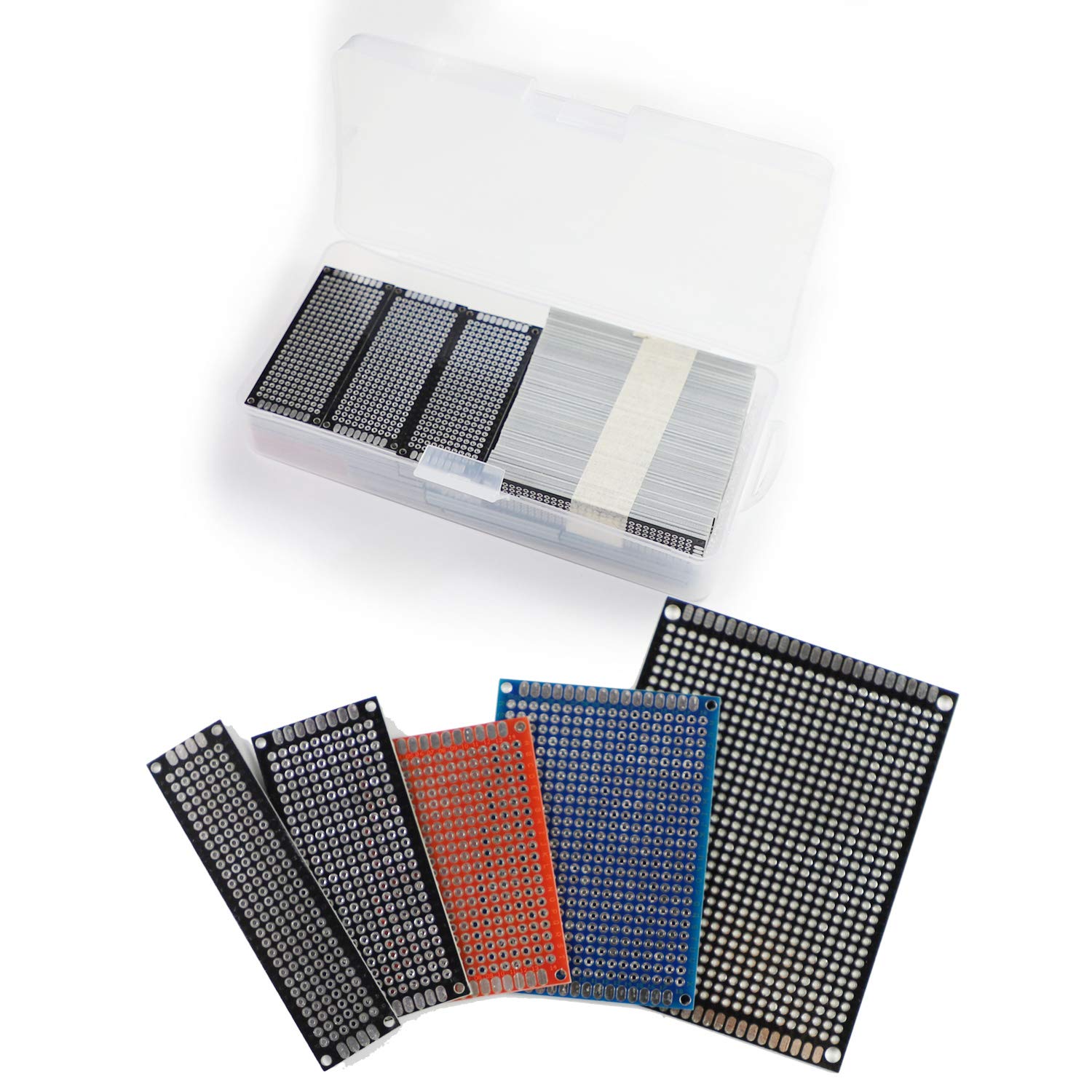 105 Pcs Double Sided PCB Board Prototype Kit Soldering 5 Sizes 4 Colour Universal Printed Circuit Board for DIY Soldering and Electronic Project with Free Box