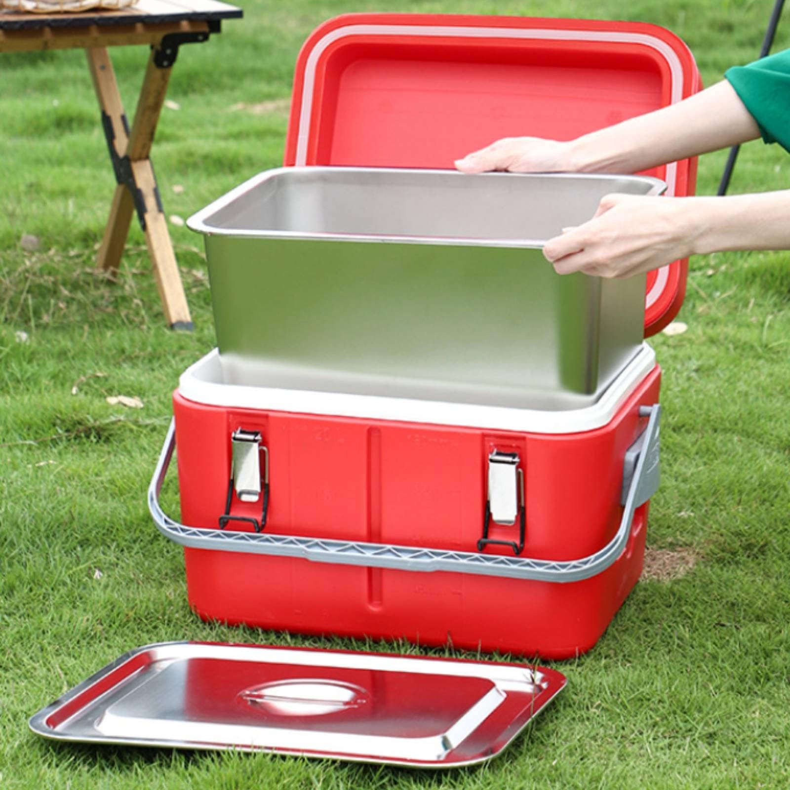 Isolierbox mit Edelstahleinsatz Isoliert Kühlbox mit Tragegriff Tragbar Isolierbehälter Metalldeckel für Autofahrten, Picknick