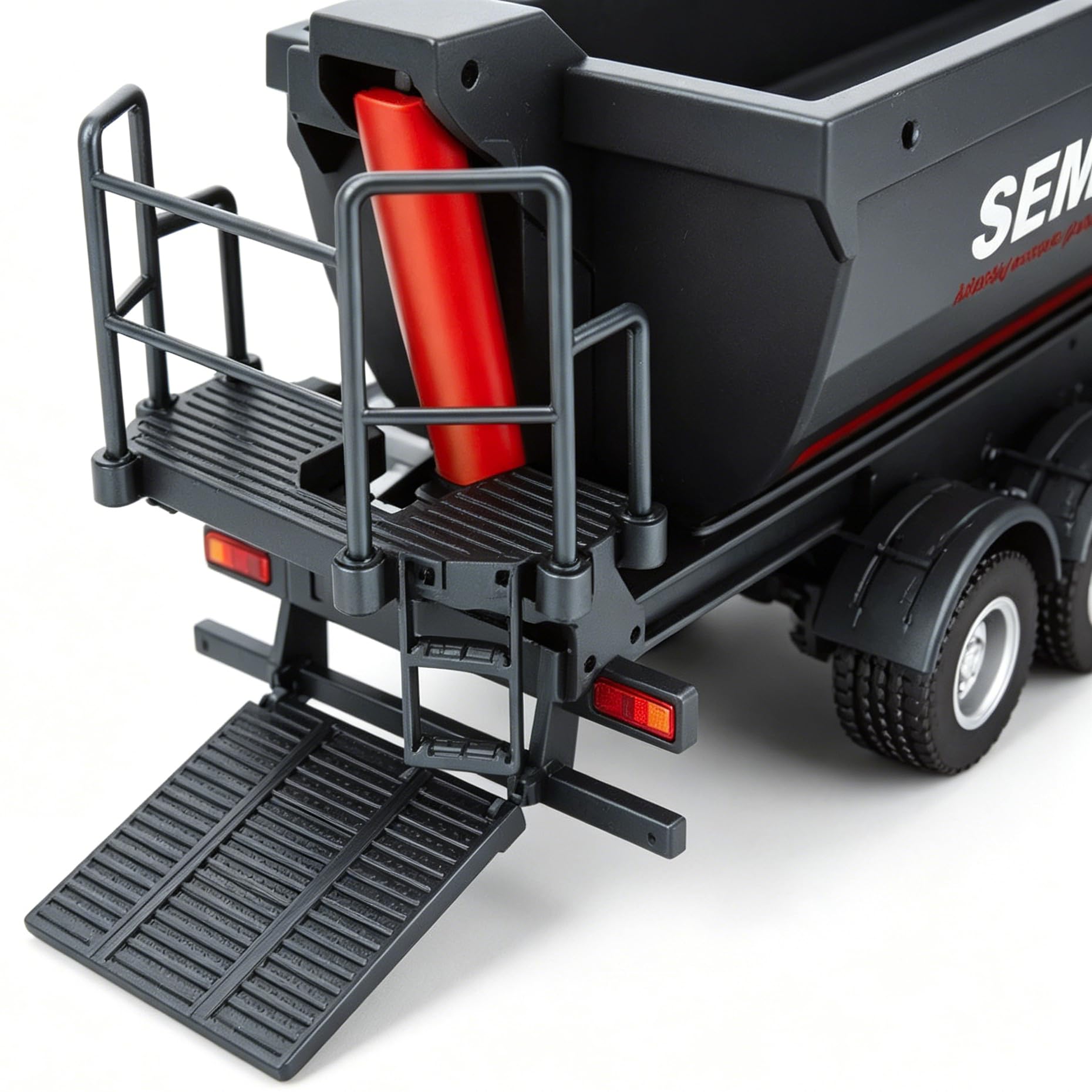 Semirremolque RC a escala 1/18 con cama elevable, patas de apoyo ajustables y luces traseras para camión resistente 770S, accesorios de modelo coleccionable para adultos