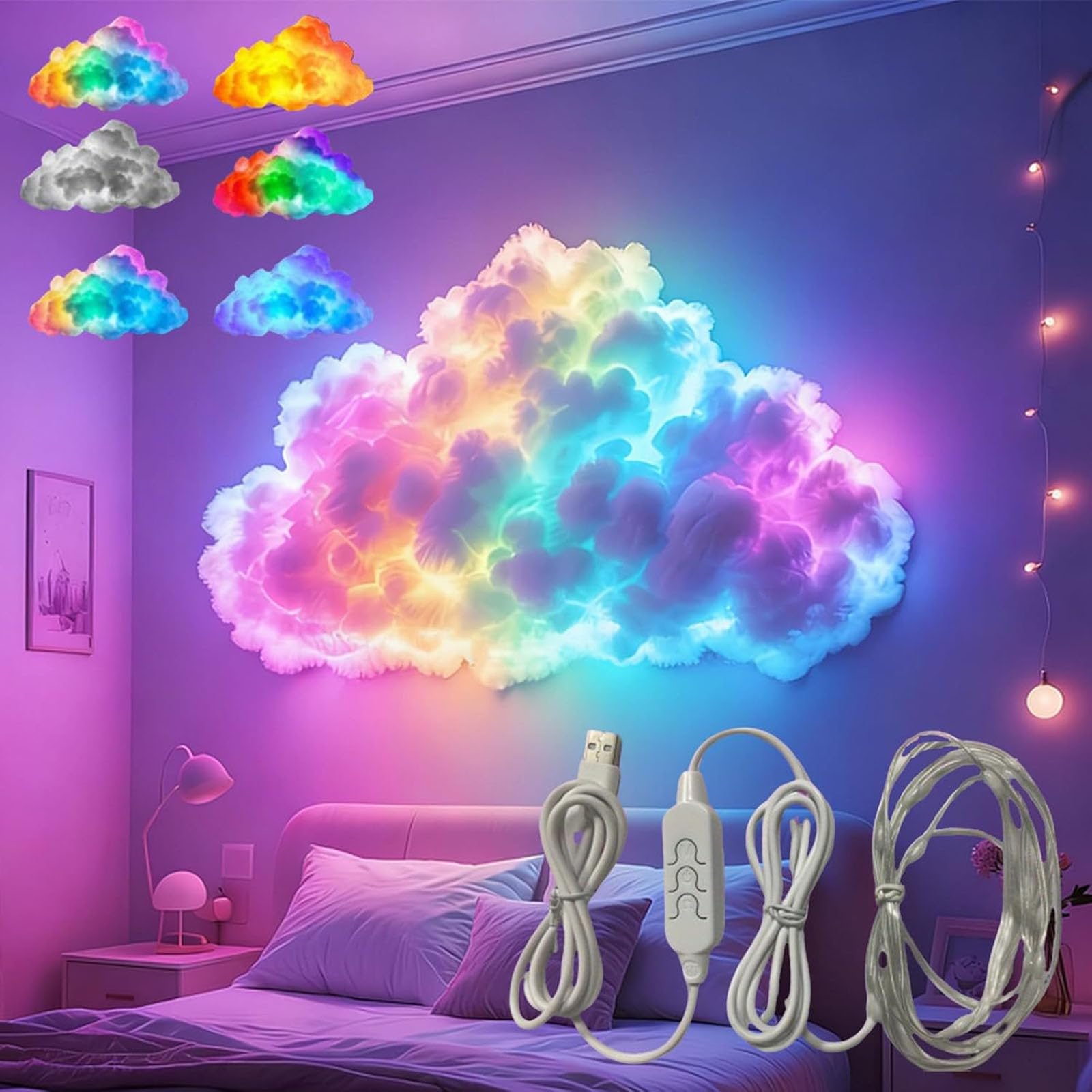 Lumière de nuage LED 3D USB pour créer une ambiance féerique en chambre