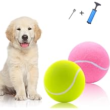 Banfeng Giant 9.5" Dog Tennis Ball, 2 Pack Oversize Interactive Puzzle Toy with 1*Ball Pump + 1*Needle for Small, Medium, Large Dogs Yellow+Pink