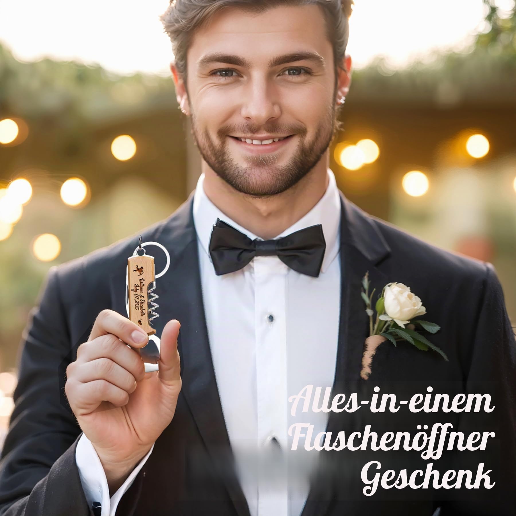 120 STÜCK Personalisierte Multifunktionale Holz Flaschenöffner, Maßgeschneiderte Gastgeschenke für Hochzeiten Geburtstagspartys, Gravierte Flaschenöffner-Schlüsselanhänger für Gäste