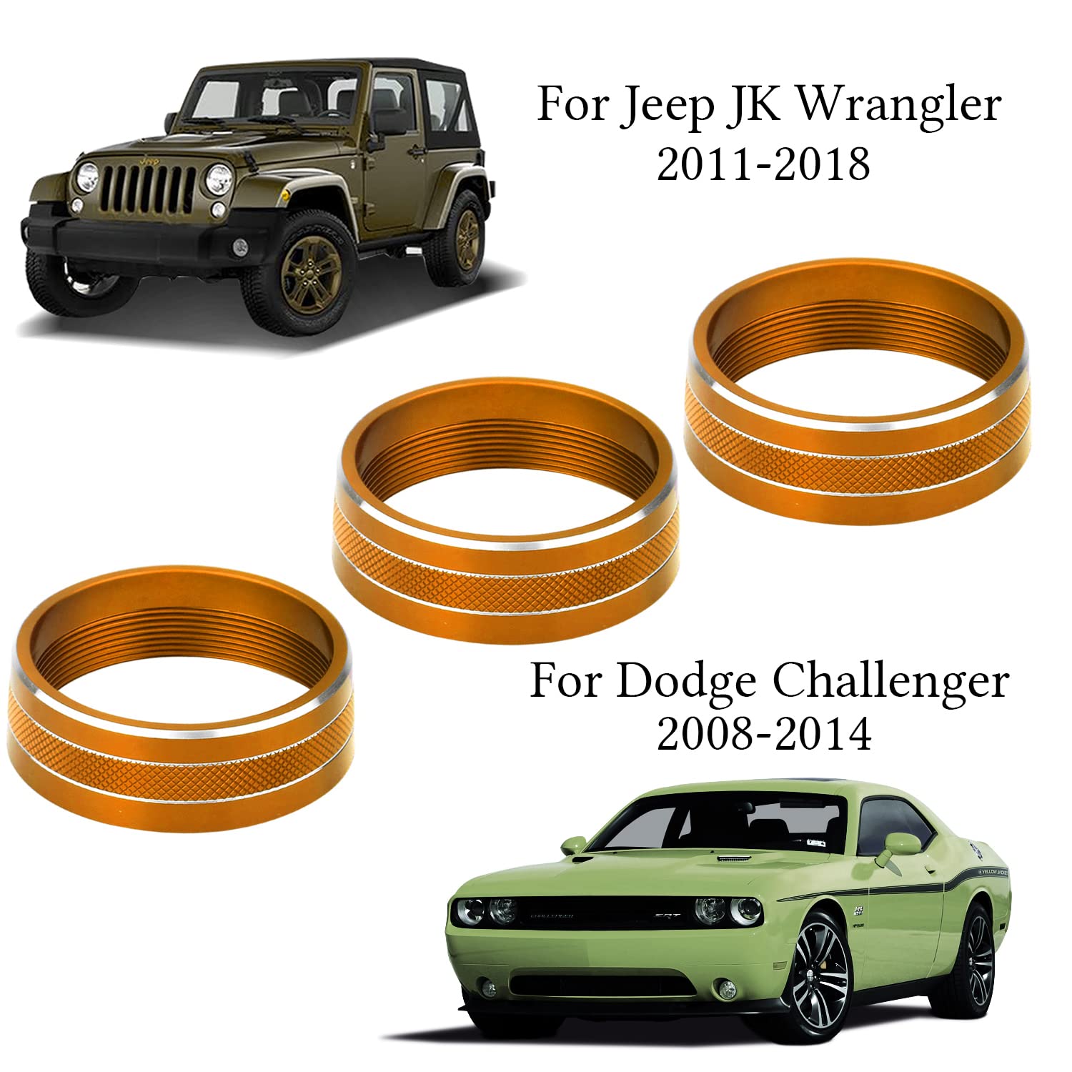 AC Climate Control Knob Ring Air Conditioner Switch Volume Cover Compatible with 2011-2017 Jeep Wrangler JK JKU/Dodge Challenger 2008-2014 Interior Conditioning Accessories Trim (Orange) image 3