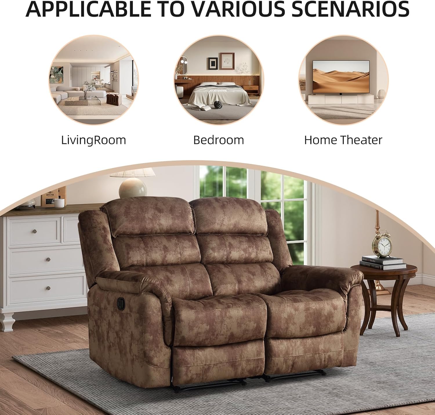 EBELLO Loveseat Recliner Sofa for Living Room, Extra Wide Modern Overstuffed 2 Seat Reclining Sofa Chair, Breathable Fabric Dual Manual Recliner, Brown