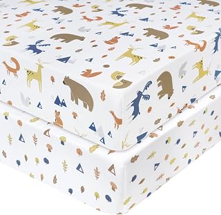 100% Cotton Fitted Crib Sheets, 2 Pack Ultra Soft Breathable Comfortable Baby Sheet Set for Boys Girls Neutral, 28x52 Inch Fits Standard Crib and Toddler Mattresses, Woodland Animals