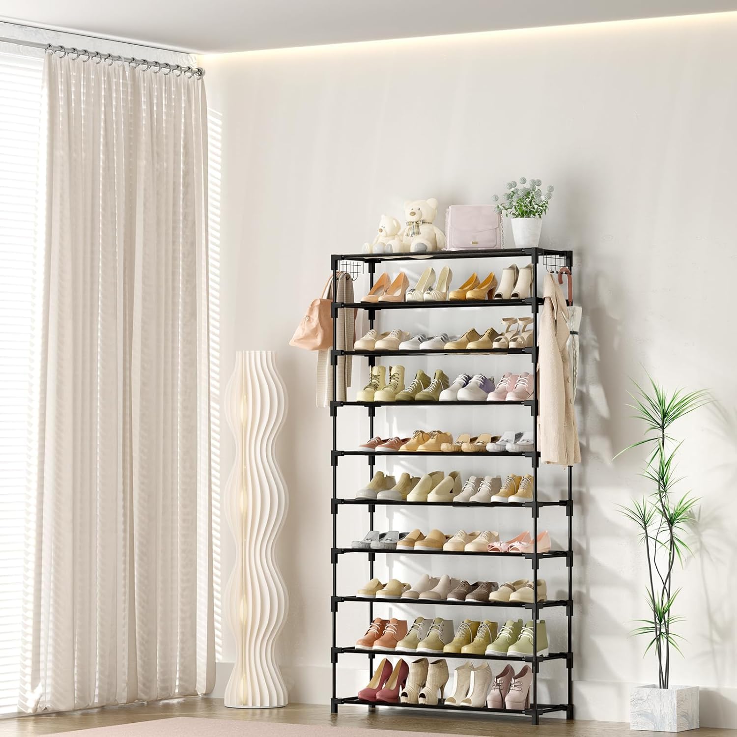 Vicye Étagère à Chaussures à 10 Niveaux, Rangement Chaussure Haut pour 50 Paires de Chaussures, Meuble Chaussure Métal Shoe Rack, Porte Chaussures pour Entrée, Chambre, Couloir, 86 x 25 x 155 cm, Noir