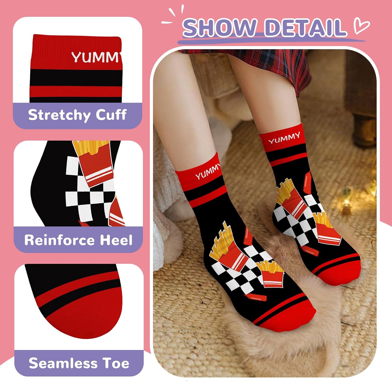 Kids Boys Girls Socks Food Sloth Dinosaur Bee Monkey Funny Animal Printed Crew Ankle 6 Pairs 1-14Y Birthday Gift