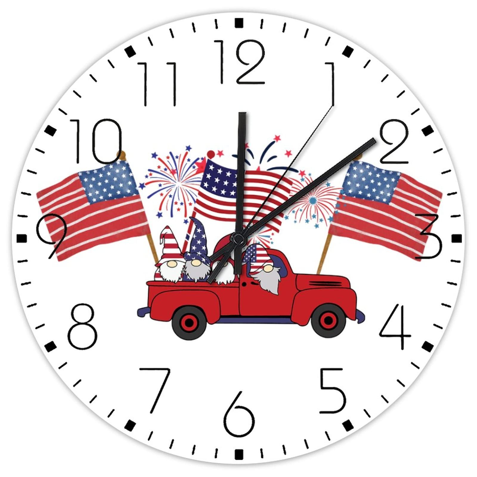 Horloge murale en bois rustique de 30 cm aux finitions étoiles patriotiques