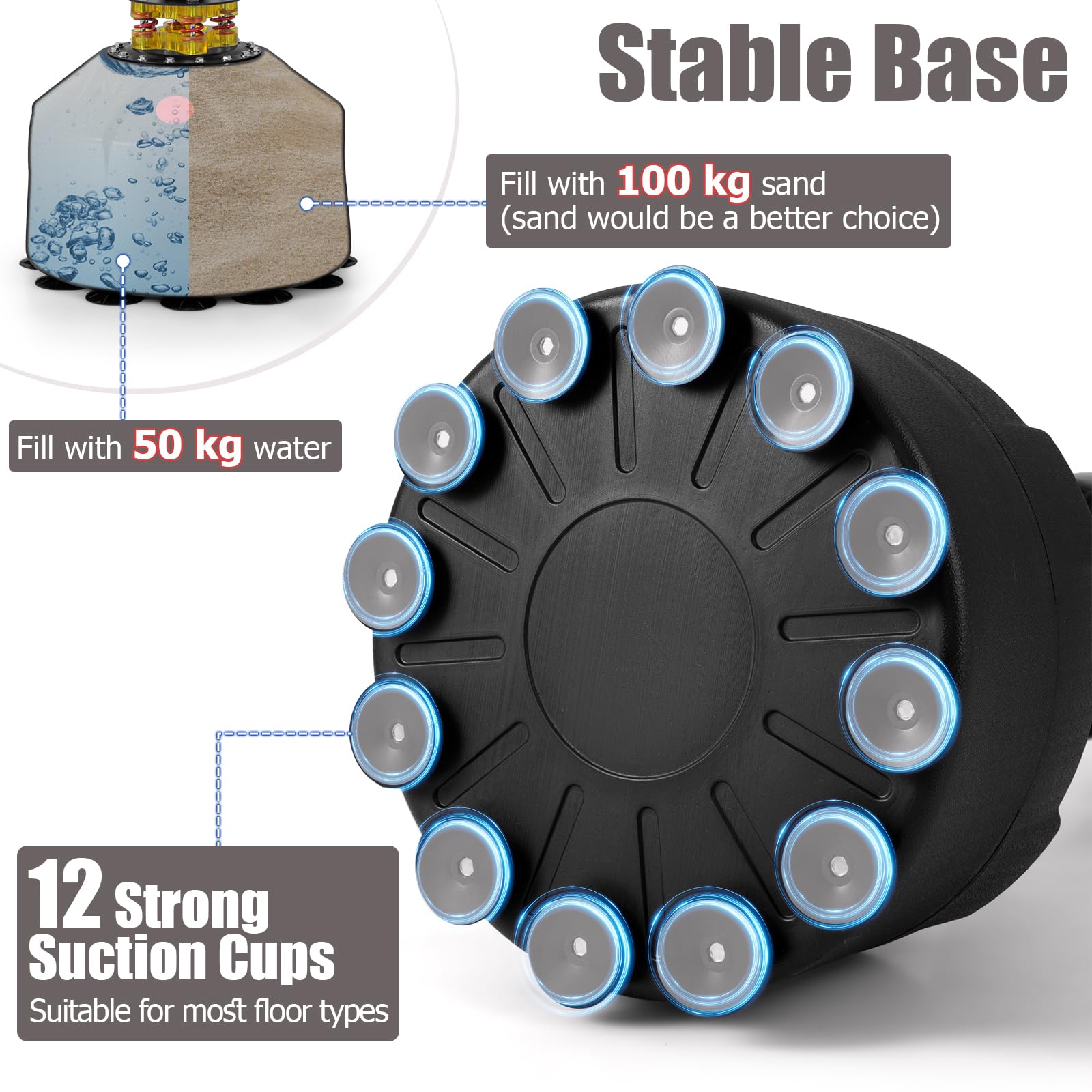 KOMFOTTEU Sac de frappe sur pied de 173 cm avec support, sac de frappe debout avec base à ventouse et gants de boxe, sac de frappe pour adultes