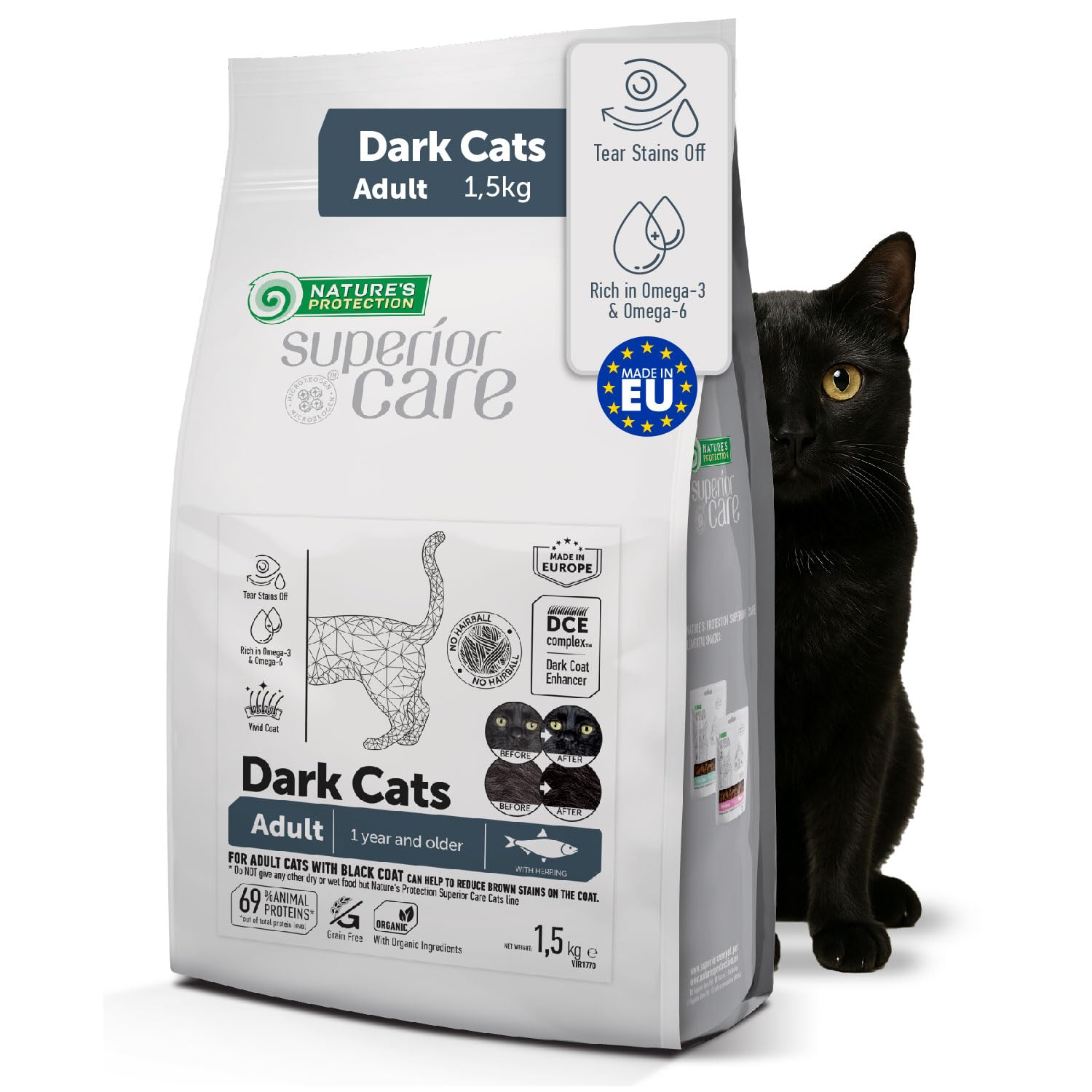 Sponsored Ad – Superior Care Grain Free Dry Cat Food For Adult Dark Cats (1.5 kg) Cat biscuits with Herring, Hypoallergenic Cat Food Hairball Control, Tear Stain Off, Healthy Skin & Coat