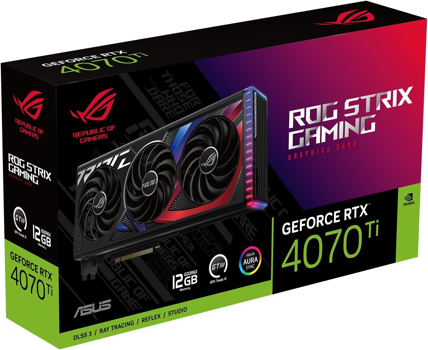 ASUS ROG Strix NVIDIA GeForce RTX 4070 Ti Scheda Grafica, 12 GB GDDR6X 192-bit 21 Gbps PCIE 4.0, GPU Tweak III, ROG-STRIX-RTX4070TI-12G-GAMING ASUS ROG Strix NVIDIA GeForce RTX 4070 Ti Scheda Grafica, 12 GB GDDR6X 192-bit 21 Gbps PCIE 4.0, GPU Tweak III, ROG-STRIX-RTX4070TI-12G-GAMING