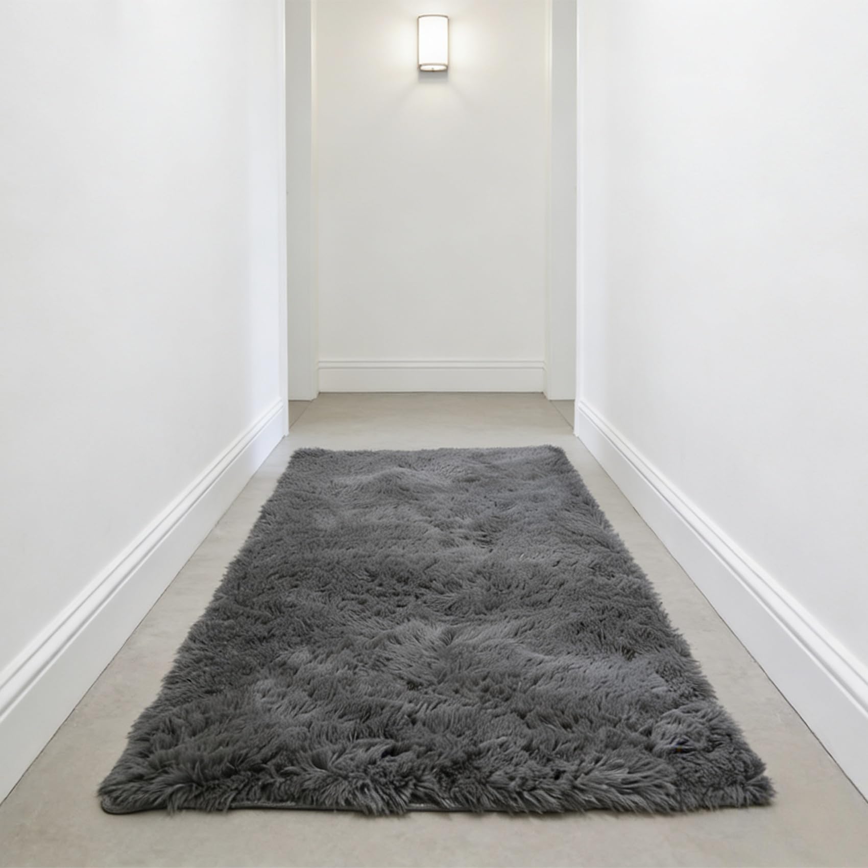 Tapis de salon antidérapant à poils longs grand format gris lavable pour chambre