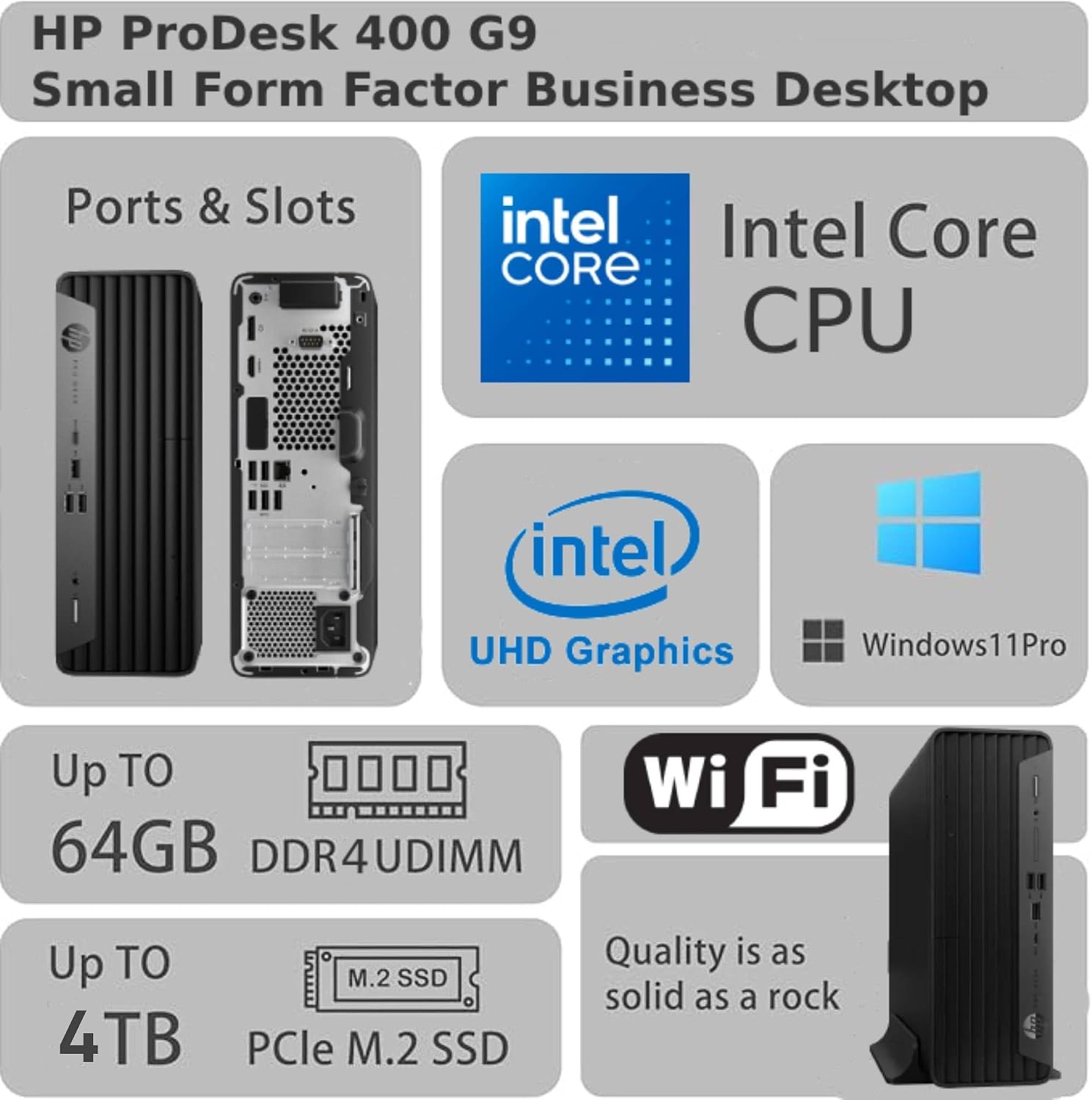 HP ProDesk 400 G9 Small Form Factor Business Desktop, Intel CPU, 64GB RAM, 1TB SSD, Wi-Fi 6, HDMI, DP, Support 2-Monitor 4K, Wired Keyboard & Mouse, Windows 11 Pro