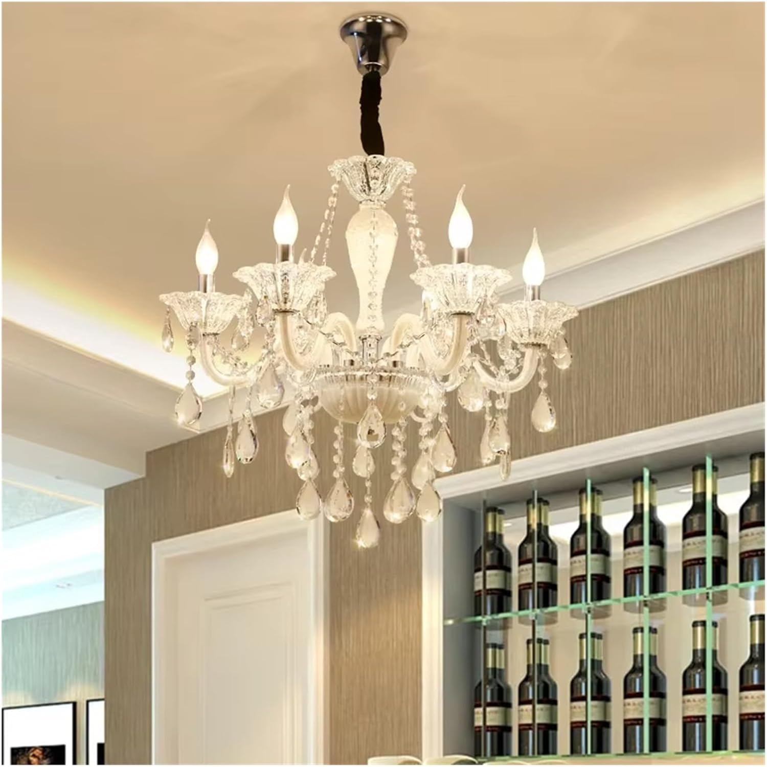 European Crystal Pendent Lamp White Candle Lamp Luxury Art Living Room Restaurant BedroomVilla Hotel,Modern