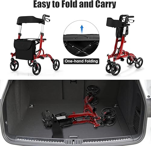 Miniatura 3 de GYMAX Andador de aluminio 2 en 1 con asiento, ayuda para caminar con ruedas de 8 pulgadas, asas ajustables en altura, sistema de freno doble,