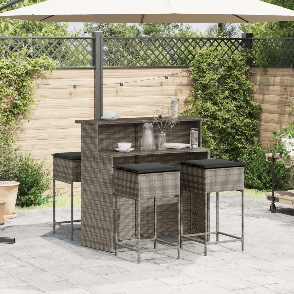 Set da bar da giardino da 5 pezzi, con cuscino, in rattan
