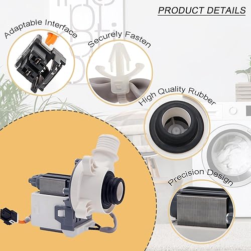 Miniatura 2 de WH23X24178 WH23X28418 - Conjunto de bomba de drenaje de arandela, bomba de drenaje UCELICE compatible con lavadoras GEHotpoint que reemplaza a