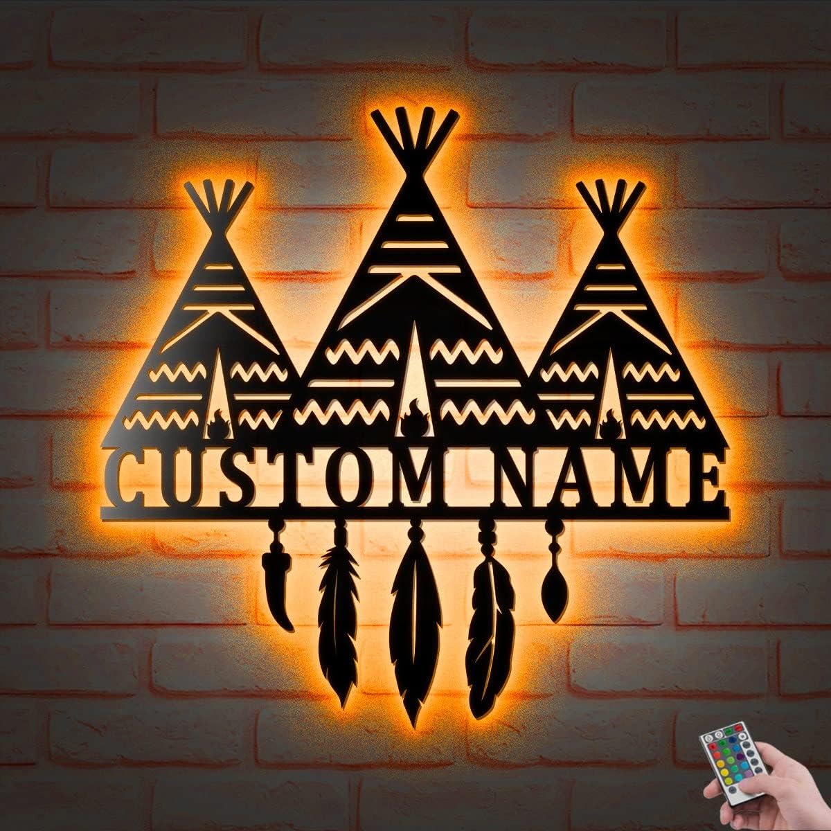 Metal Sign Led Light, Custom Native American Teepee Metal Wall Art LED Light, Personalized Indian Name Sign Home Decor, Camping Housewarming Birthday Gift