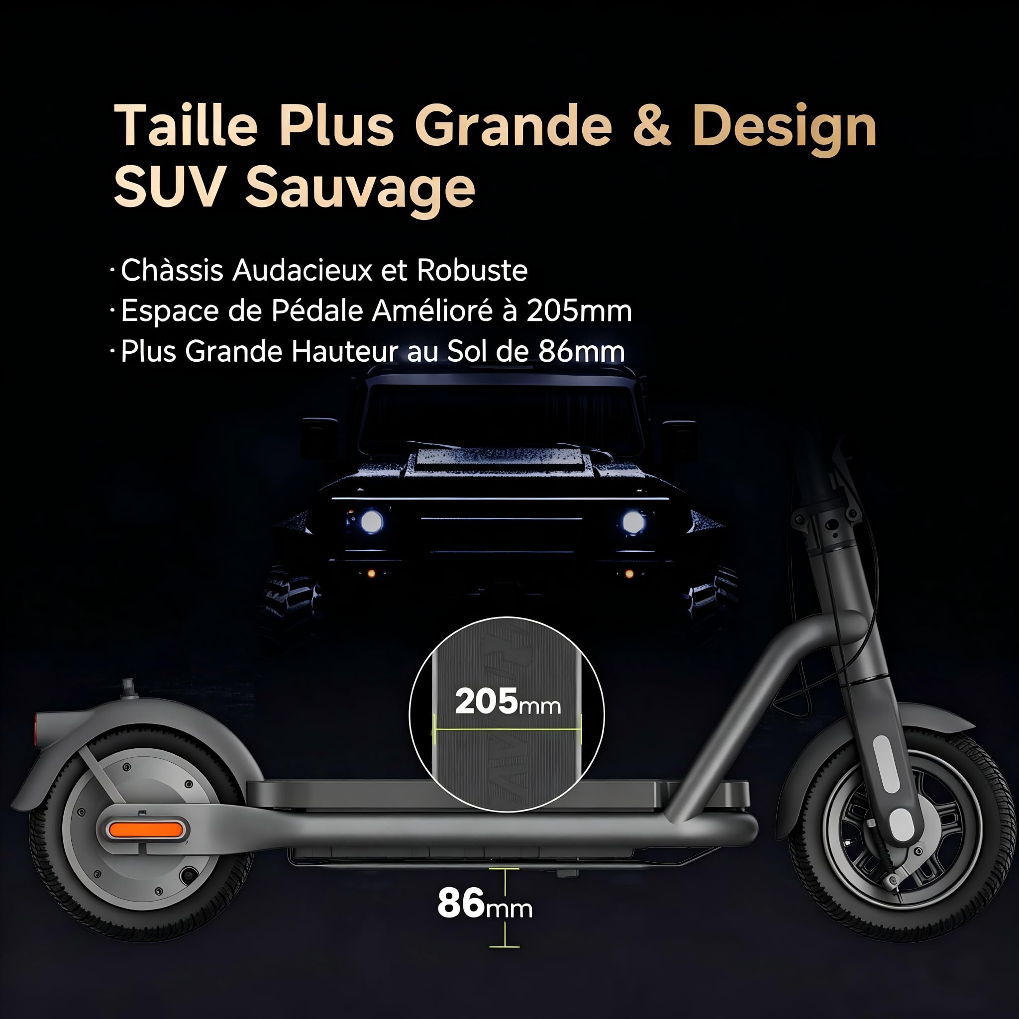 NAVEE N65i Trottinette Electrique Adulte 65KM Autonomie, Moteur 1000W, Trotinette Électrique Pliable, App & Clignotants, Absorption Double des Chocs, Pneus tubeless Tout-Terrain de 10,5″, TCS