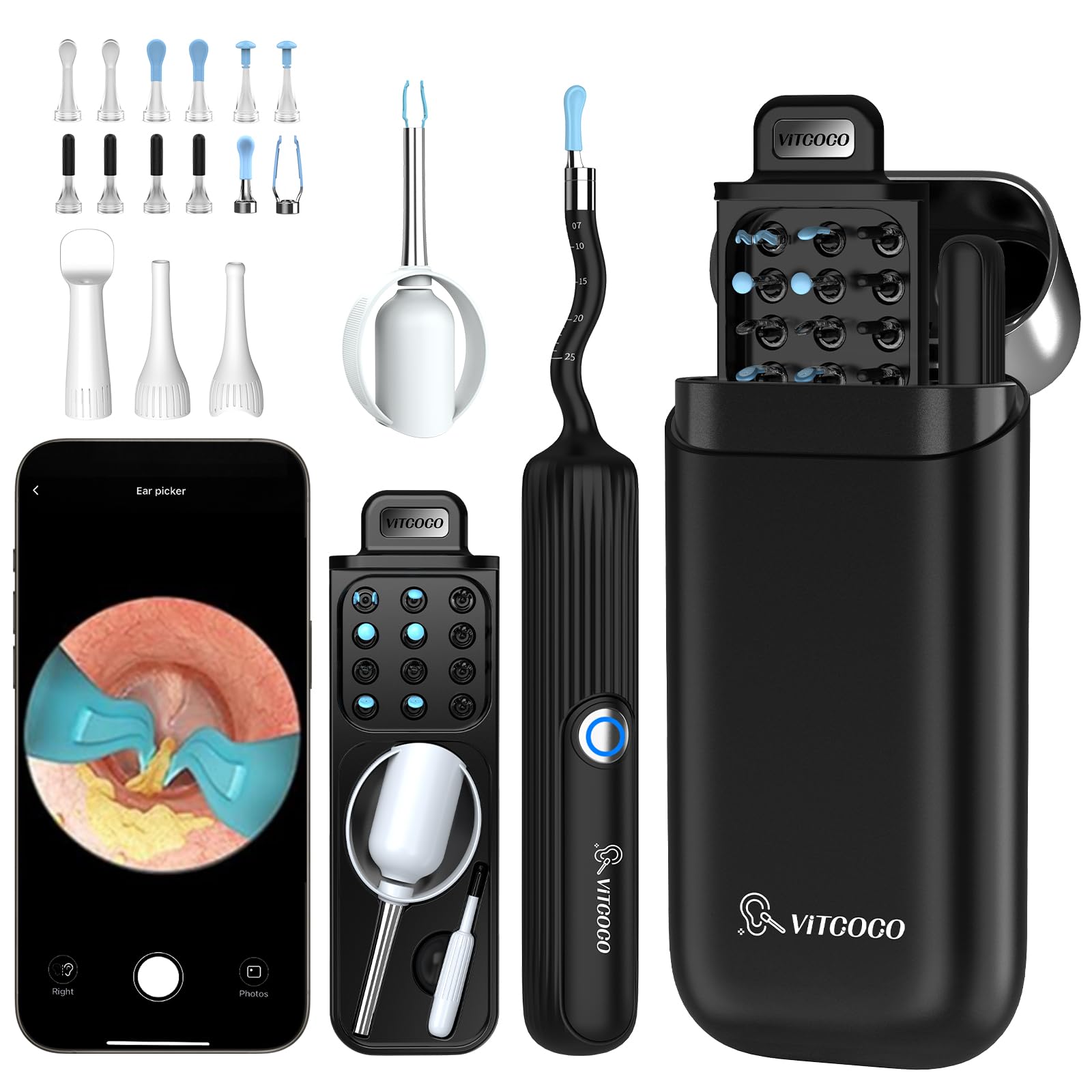Ohrenschmalz Entferner Otoskop, VITCOCO Flexibel 1080P Wi-Fi Ohrreiniger, 3.1mm Ohrreiniger mit Pinzette, Wasserdicht Ohrenreiniger für Erwachsene, Kinder und Haustier