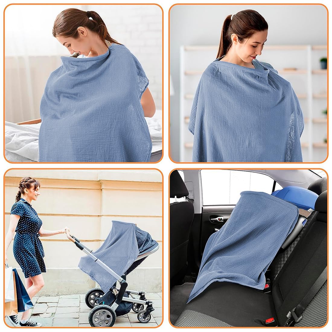 1 Artículo 75 * 95CM Funda de Muselina para Bebé Funda de Lactancia Transpirable con Círculo Rígido para Delantal de Lactancia de Madre Azul