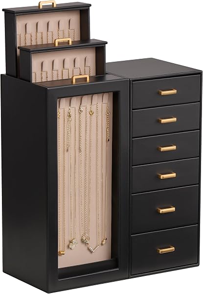 Lolalet Large Jewelry Box Organizer for Women, PU Leather Jewelry Case with…