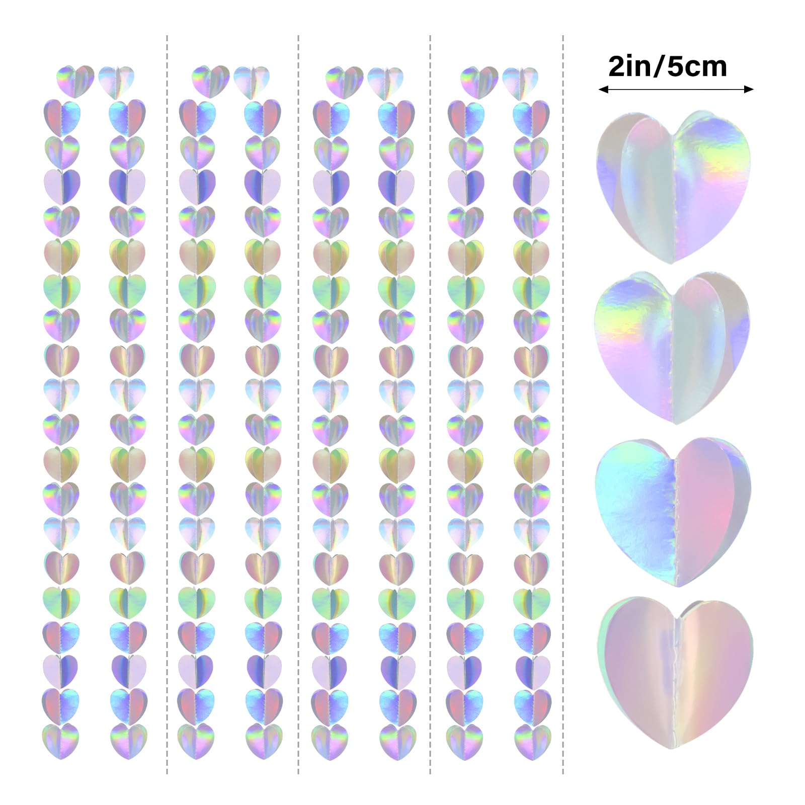 G2PLUS 3D Iridescent Heart Garlands: 12m Holographic Hanging Paper Streamers - Image 2