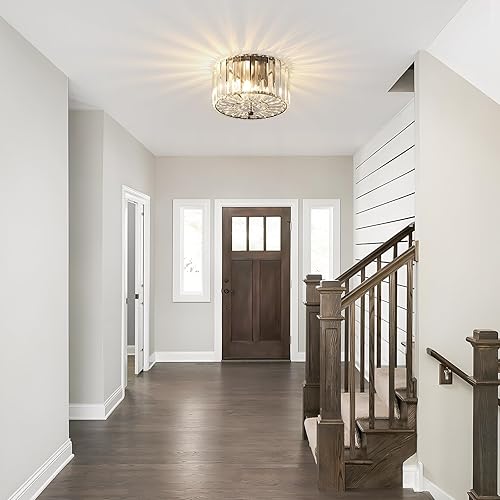 Miniatura 2 de Small Crystal Ceiling Light, Modern Semi Flush Mount Ceiling Lighting Fixture, Black Small Chandelier Light Fixture, Entryway Light Fixture for