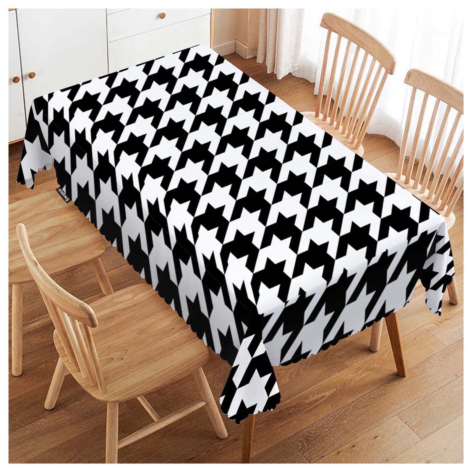 SwonoSwono Rectangle Tablecloth Black White Houndstooth 52x70 Inch Heavy Duty Water-Resistant Dining Table