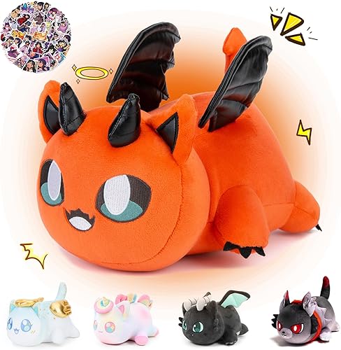 Miniatura 2 de KOWSI Meemaows - Peluche de gato ángel de 11 pulgadas + 60 calcomanías, colección popular de felpa de gato de Meemaows, almohada de peluche 100%