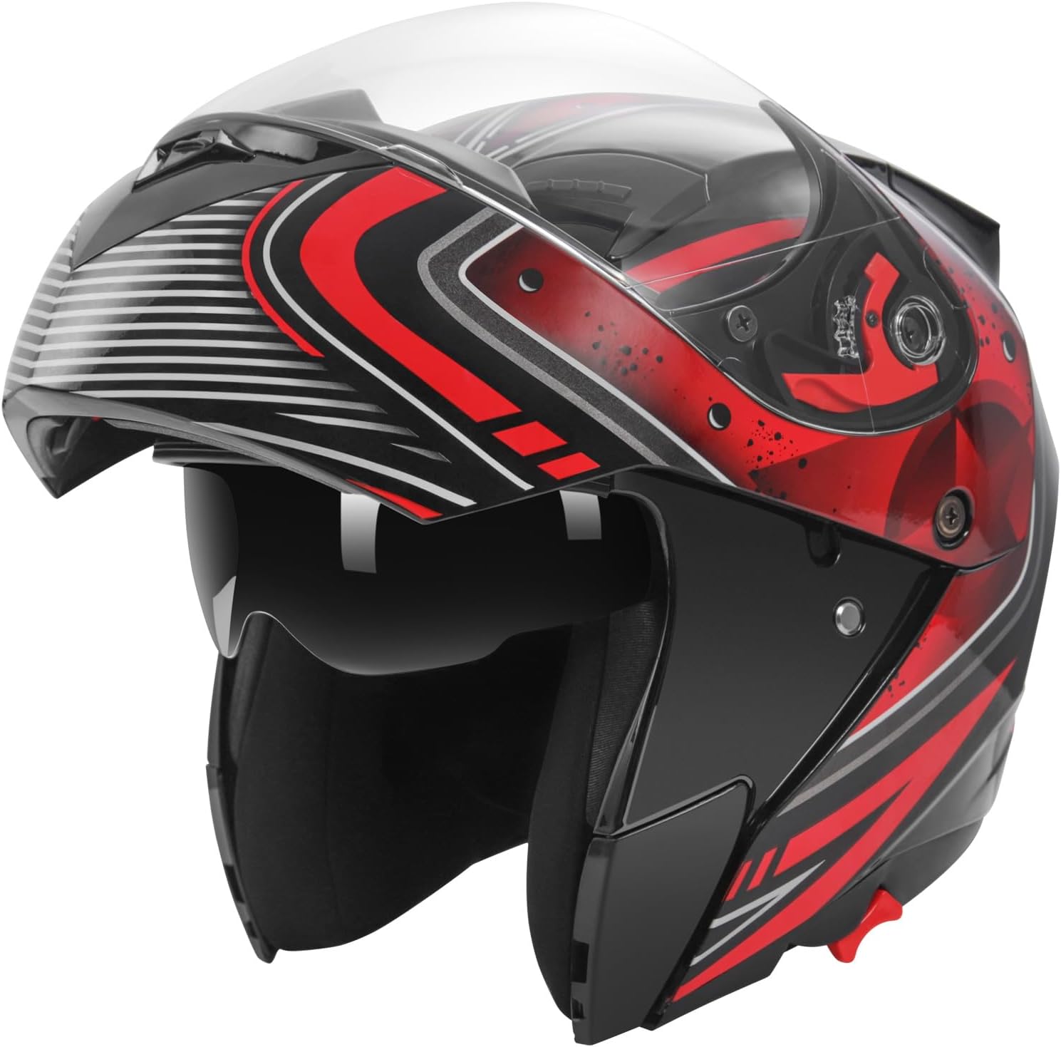 DOT Approved Modular Flip-Up Dual Visor Motorcycle Full Face Helmet for Adults Men & Women X-Large Black and Red