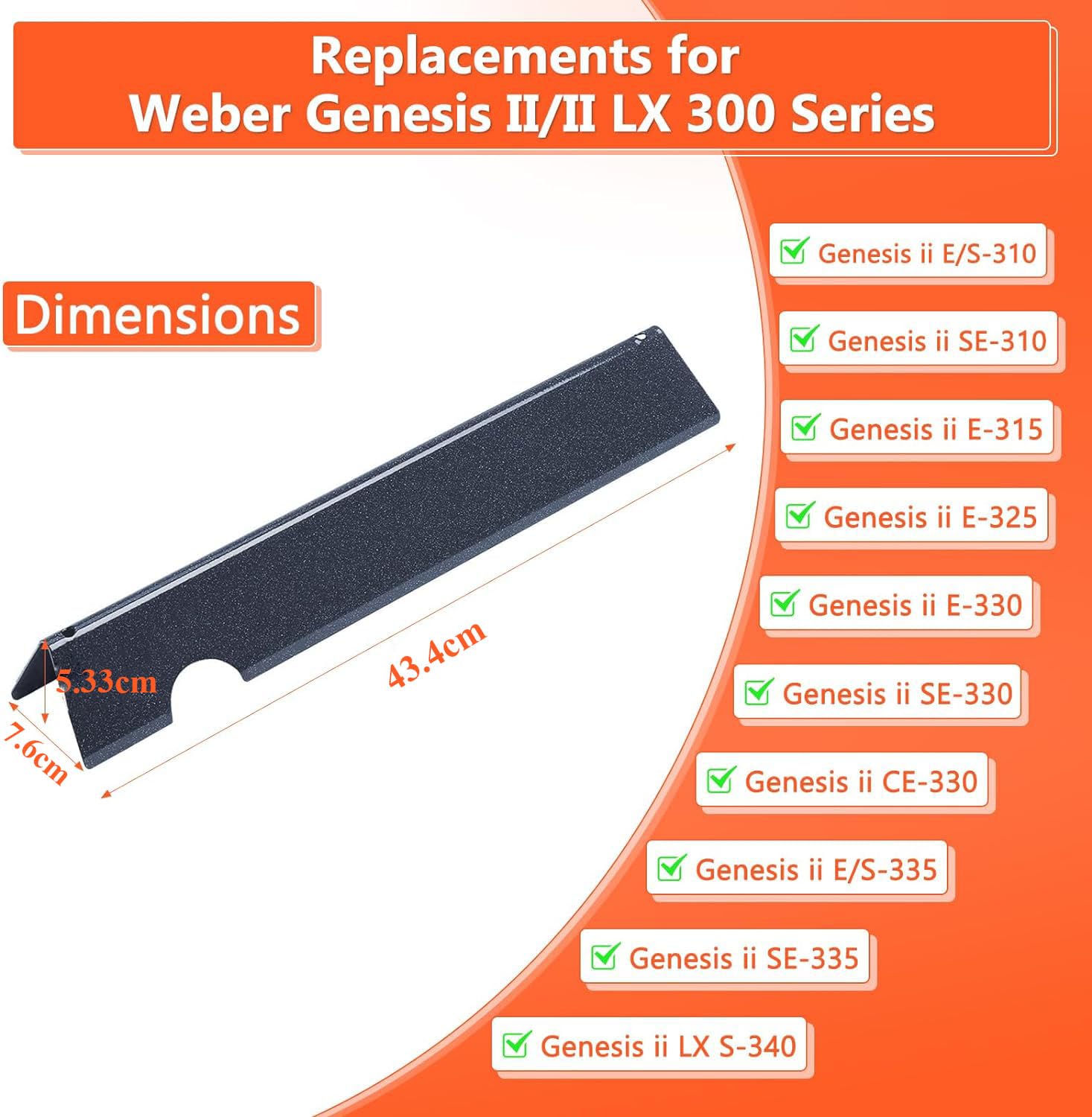 GFTIME Barras saborizantes de 43,4 cm para parrillas de gas Weber Genesis II/LX 300 Series II E-310, II E-330, II E-335, II S-335, II LX S/E-340 (2017 y posteriores), placas de calor para Weber