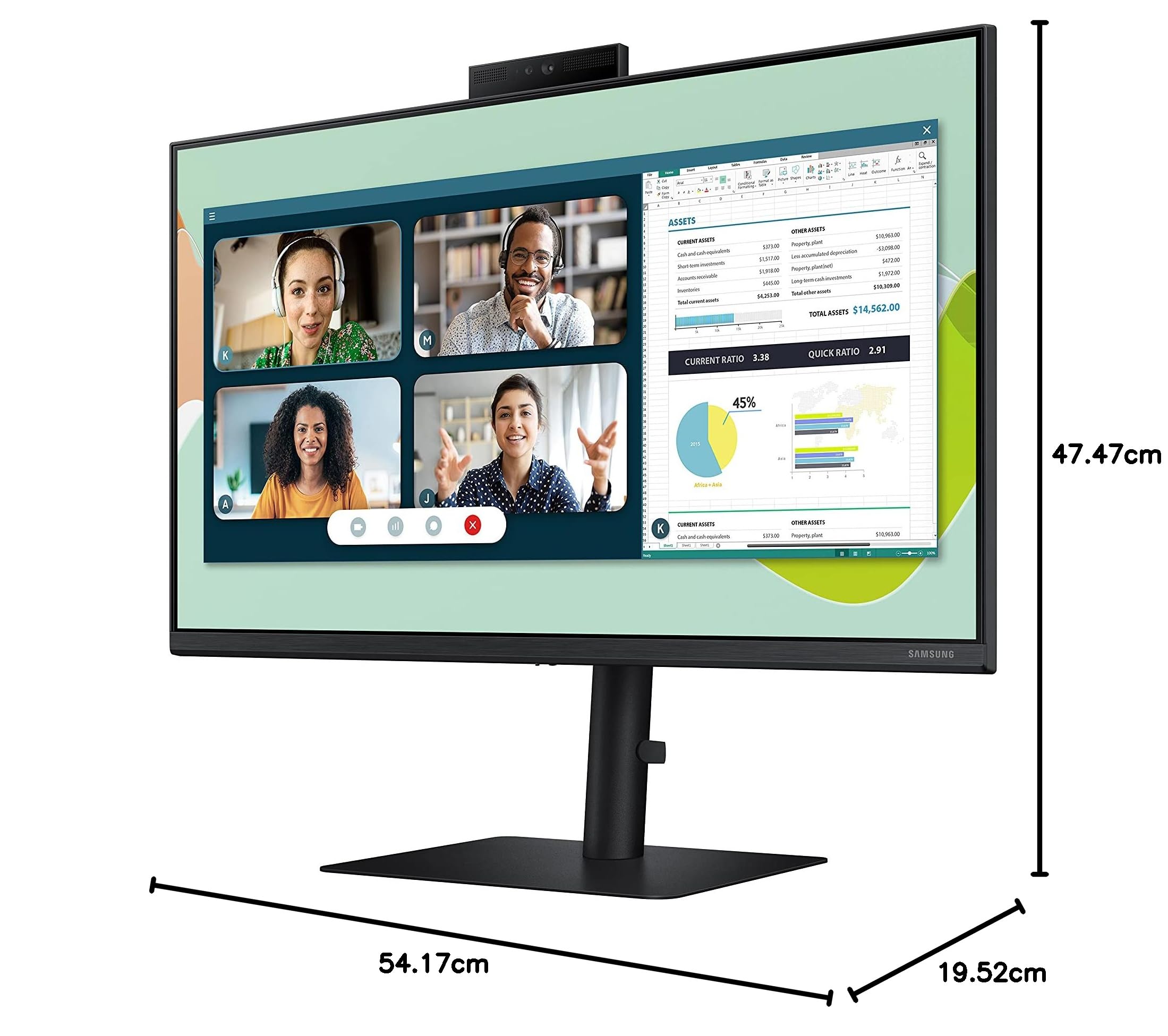 Samsung Monitor S40VA (S24A406), Flat, 24", 1920x1080 (Full HD), Built-in Camera, IPS, 75 Hz, 5 ms, FreeSync, HDMI, USB 3.0, D-Sub, Display Port, Ingresso Audio, HAS, Pivot