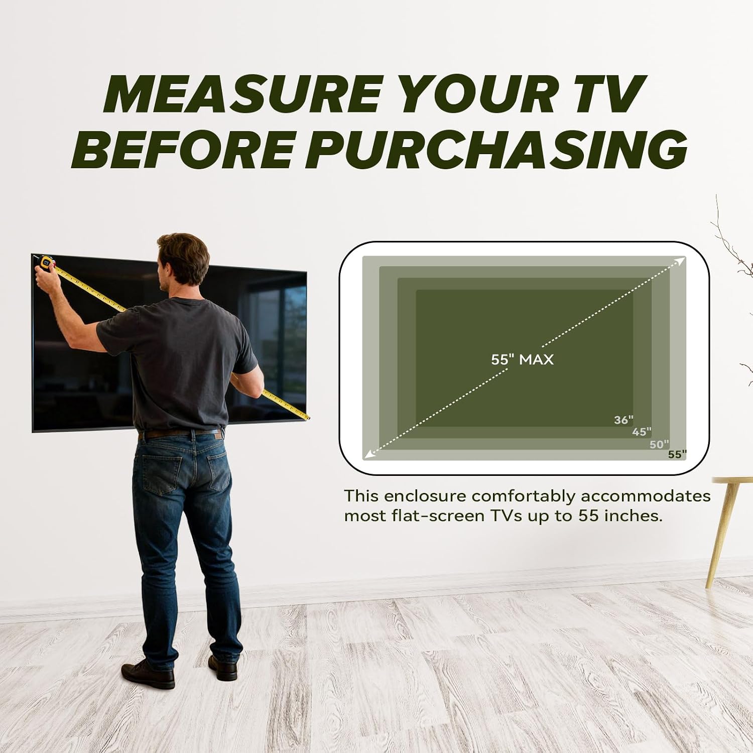 Outdoor TV Enclosure, 55 Inch Premium Metal Weatherproof TV Cabinet with Dual-Arm Mount Bracket & 600D Oxford Outdoor Cover Included (Fits 32-55 Inch), Black