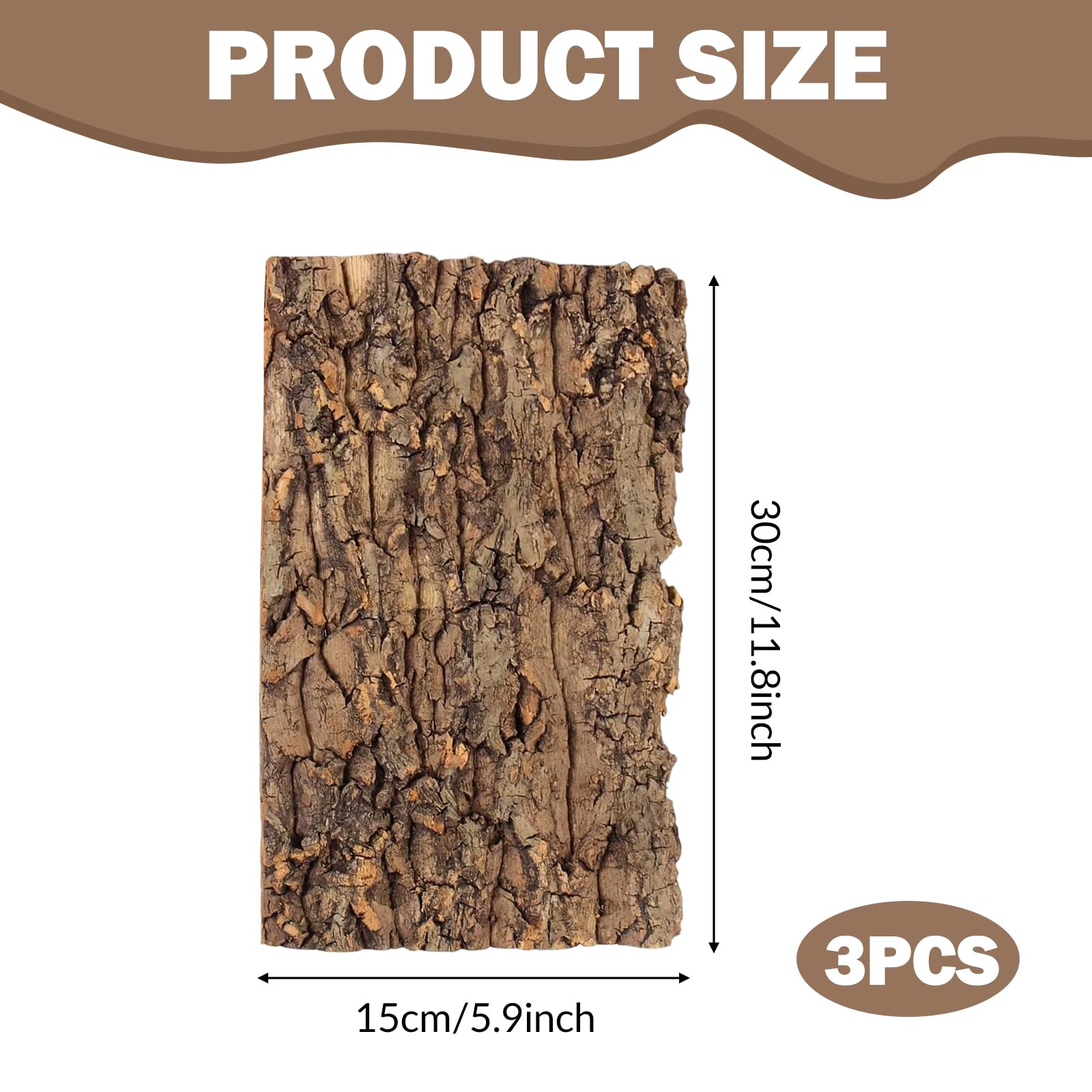LZYDKH Corteccia di sughero, 3 pezzi, per terrario, in sughero, decorazione per albero, corteccia di sughero, per rettili, come Geco, Bartagame e tartarughe, 15 x 30 cm - 3